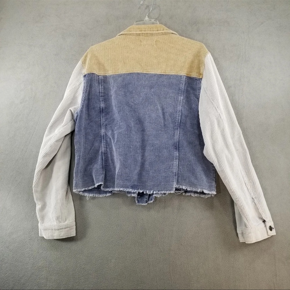 Oli & Hali Mineral Washed Color Block Fitted Corduroy Denim Jacket Raw Hem - Picture 5 of 12